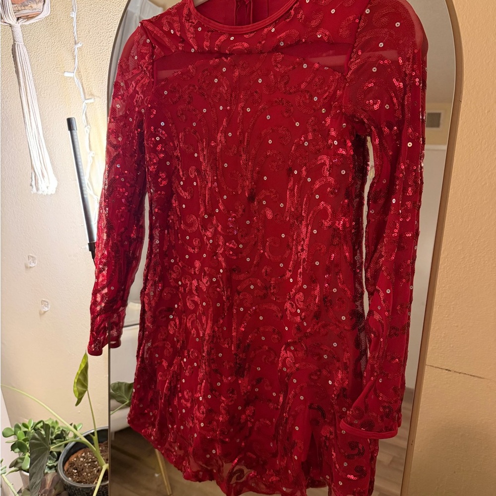 Red Sequin Long Sleeve Dress
